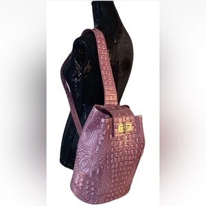 NWT Brahmin Maddie Mulberry Potion Sling Bag Backpack Croc Embossed Leather